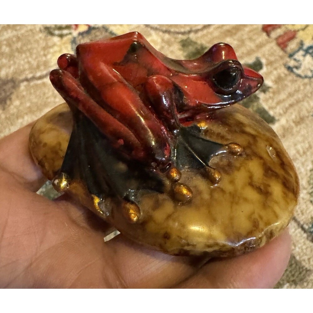 Orange Frog On Rock Hidden Bottle Beer Soda Opener Figurine Kitsch Tree Frog